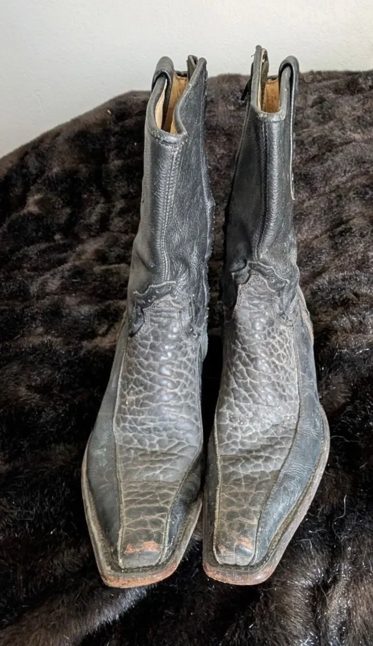 RUDEL THE NAVARRO BLACK FAUX SHARK COWBOY WESTERN BOOTS 7 EE